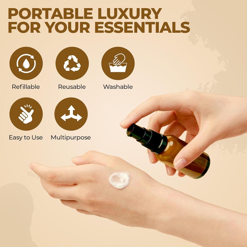 VitalUp 3 Pack Empty Refillable Glass Amber Pump Bottle Ideal for Lotion Cream Essential Oil Travel Small Container, 30ml - Image 4